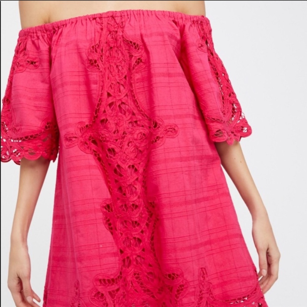 Free People Battenburg Off the Shoulder pink dress